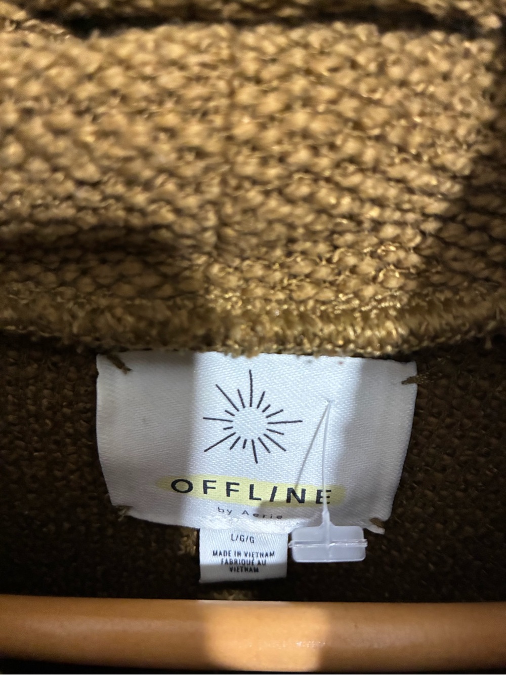 Aerie Knit Funnel Neck Hoodie Large Olive Chartreuse Green - Picture 9 of 10